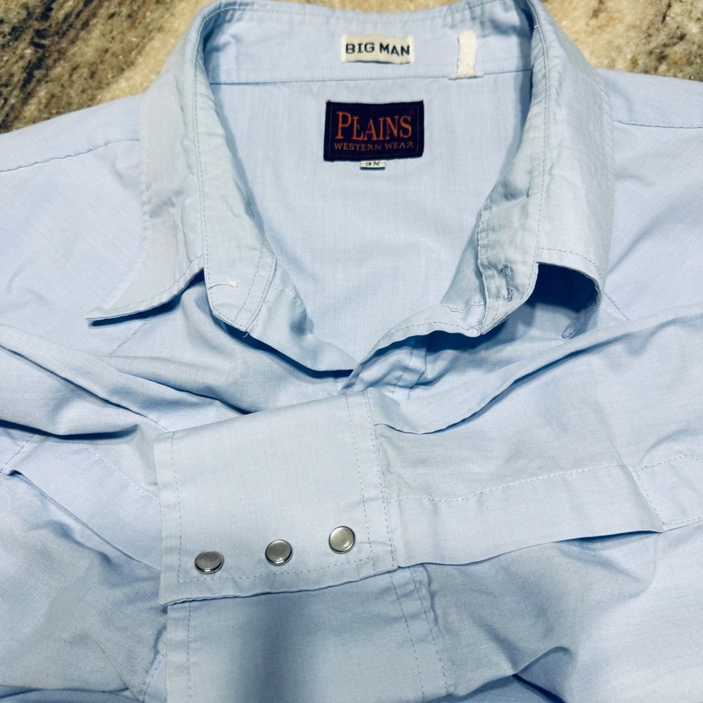 Plains Western Wear Shirt Mens 3X Pearl‎ Snap Long Sleeve Light Blue Cowboy VTG